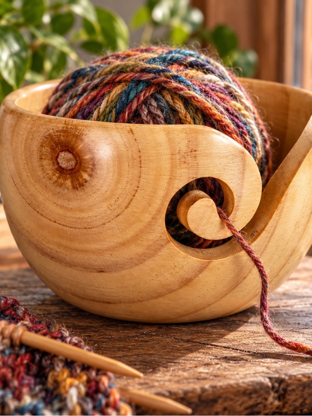 Beautiful woodgrain knitting bowl